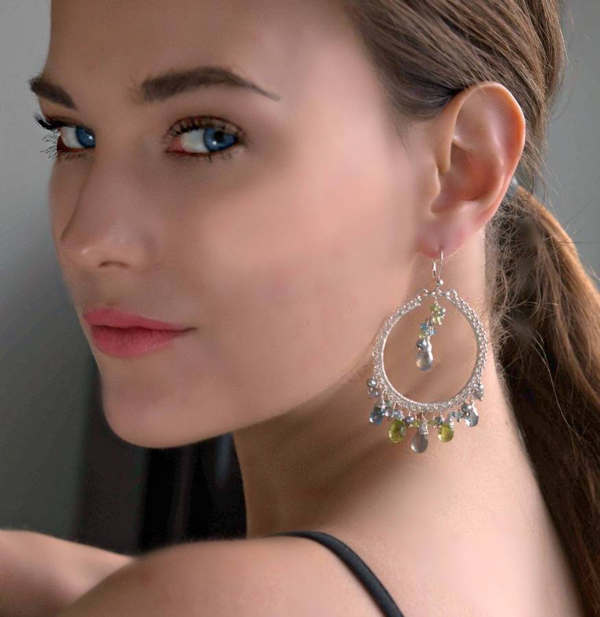 London Blue Topaz Labradorite Gemstone Hoop Earring Sterling Silver - doolittlejewelry