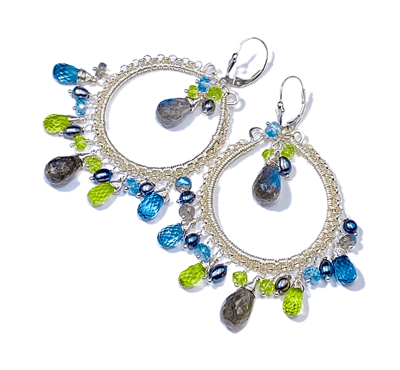 London Blue Topaz Labradorite Gemstone Hoop Earring Sterling Silver - doolittlejewelry