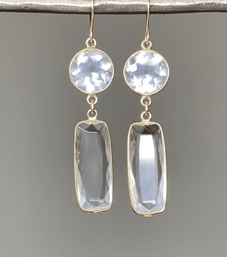 Long Sparkly Crystal Quartz Earrings Gold