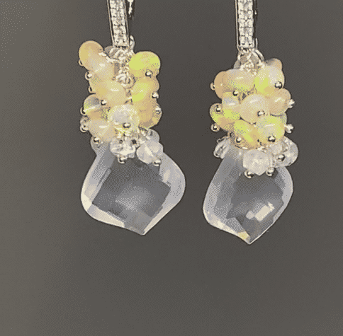 Opal Cluster Crystal Quartz Leverback Earrings
