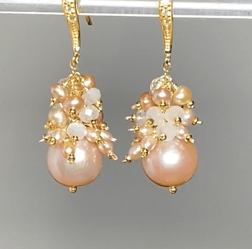 Blush Pink Edison Pearl Cluster Earrings Gold Fill