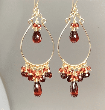 Red Garnet Gold Statement Chandelier Hoop Earrings