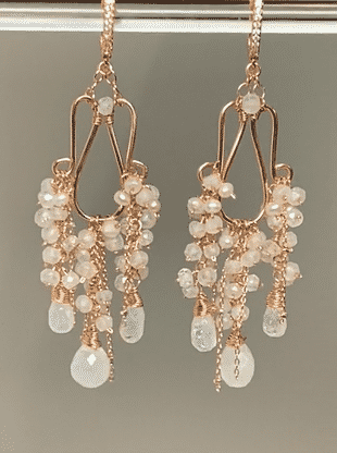 Rainbow Moonstone Statement Rose Gold Chandelier Earrings Boho Bridal Wedding