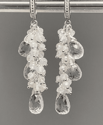 Crystal Quartz Sterling Silver Dangle Bridal Wedding Earrings