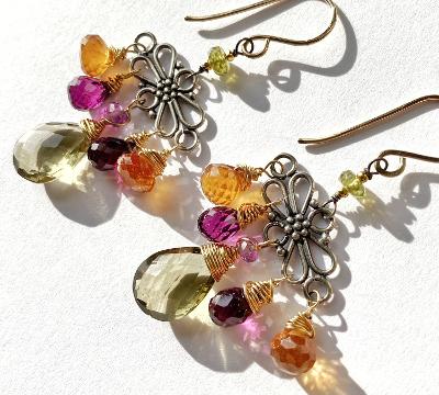 Mixed Metal Hessonite Garnet Dangle Earrings - Doolittle