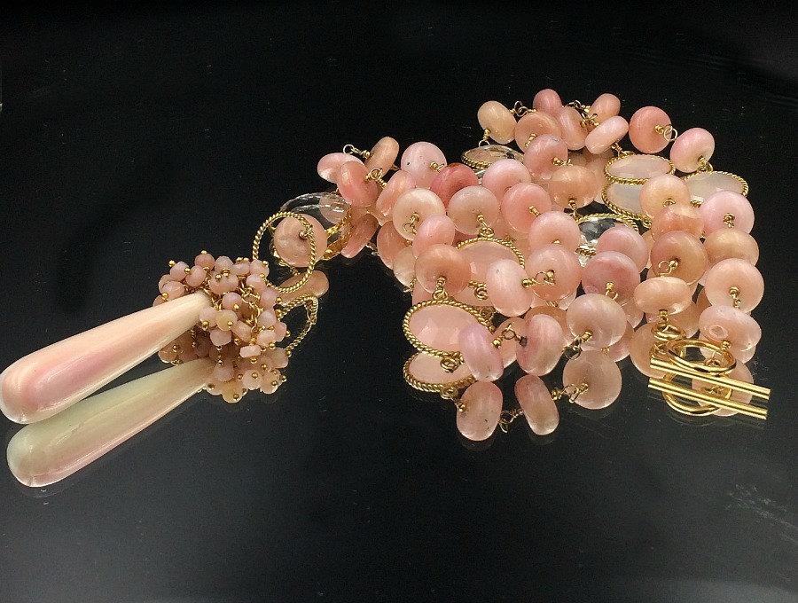 Gemstone Opal Long Wire Wrapped Necklace - doolittlejewelry