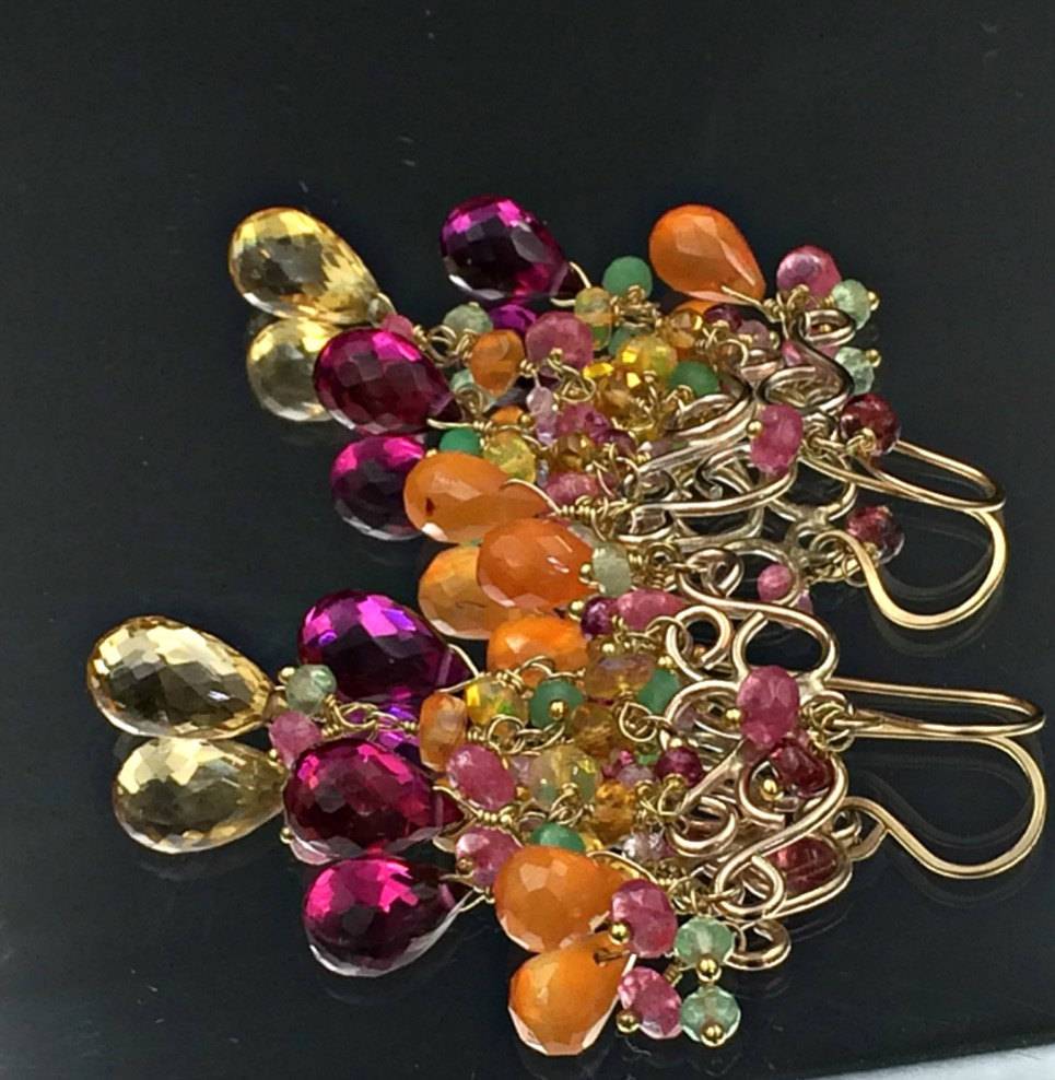 Gemstone Chandelier Gold Wire Wrap Earrings - doolittlejewelry