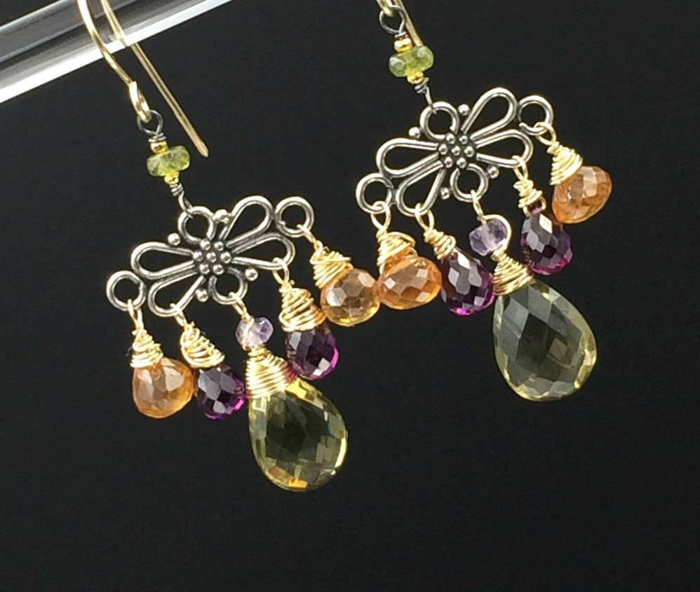 Mixed Metal Hessonite Garnet Dangle Earrings - doolittlejewelry