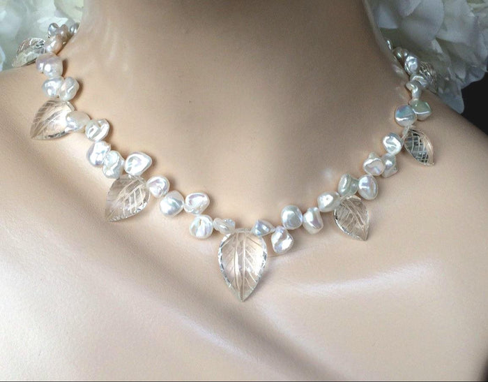 Crystal Keishi Pearl Unique Handmade Necklace - doolittlejewelry