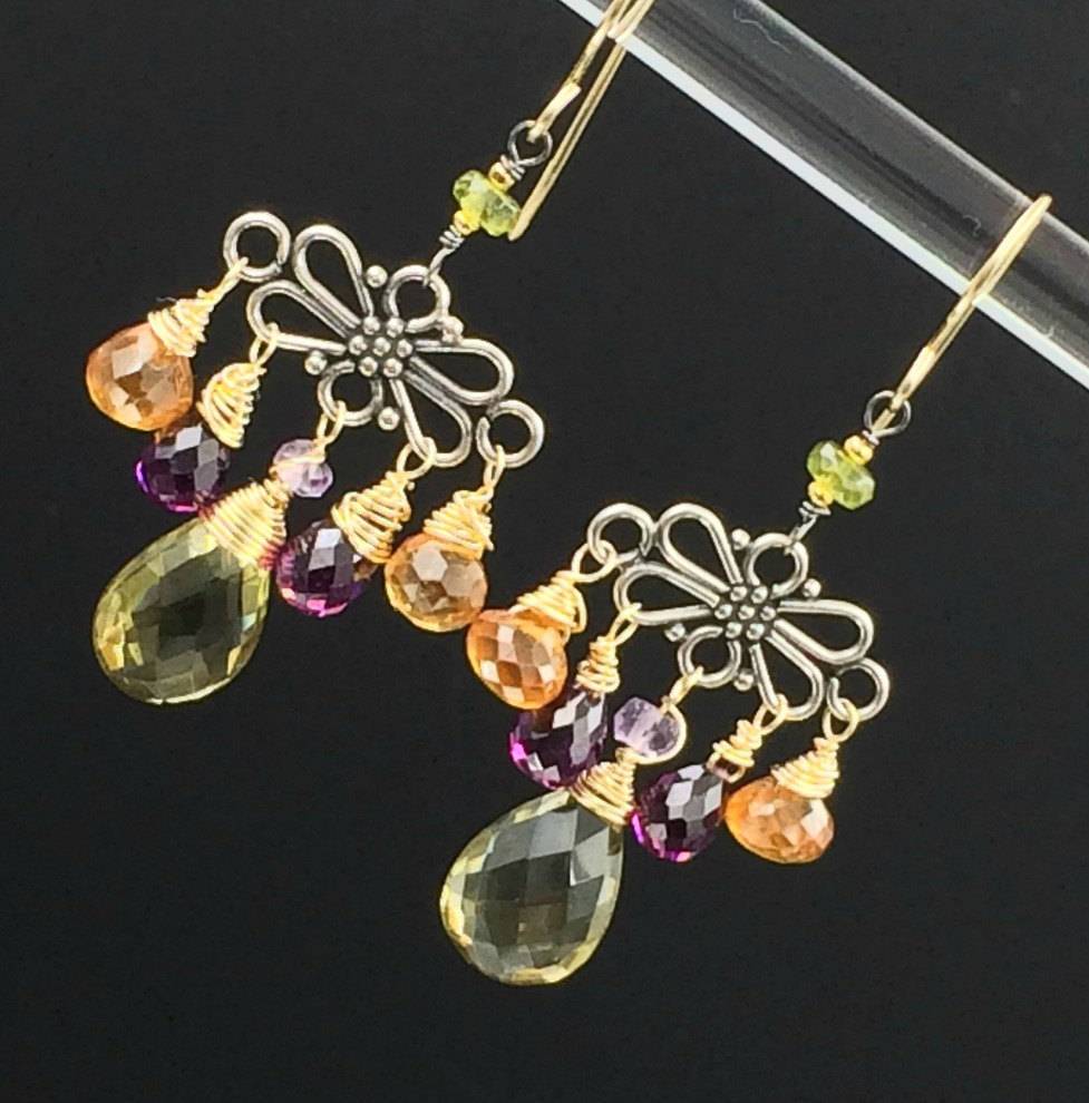 Mixed Metal Hessonite Garnet Dangle Earrings - doolittlejewelry