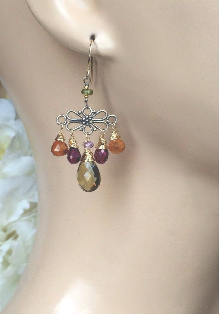 Mixed Metal Hessonite Garnet Dangle Earrings - doolittlejewelry