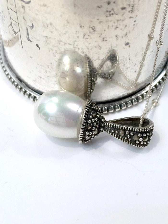Oxidized Sterling Silver and Pearl Pendant Necklace - doolittlejewelry