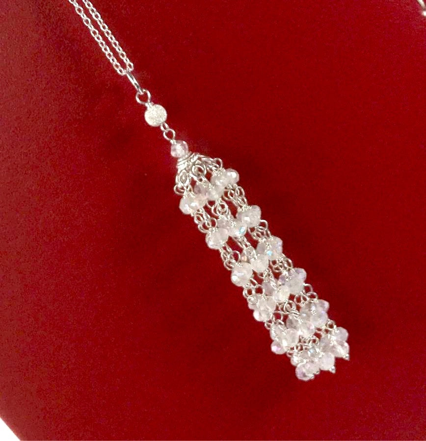 White Tassel and Sterling Silver Wedding Necklace - doolittlejewelry