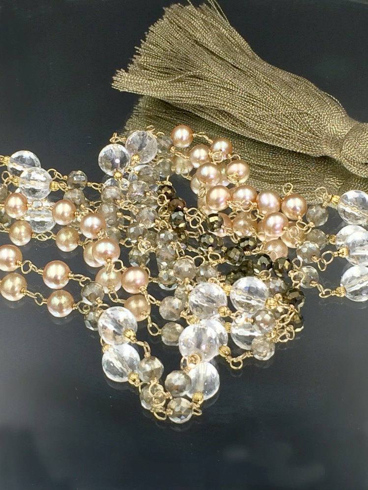 Wire Wrap Long Beaded Tassel Necklace - doolittlejewelry