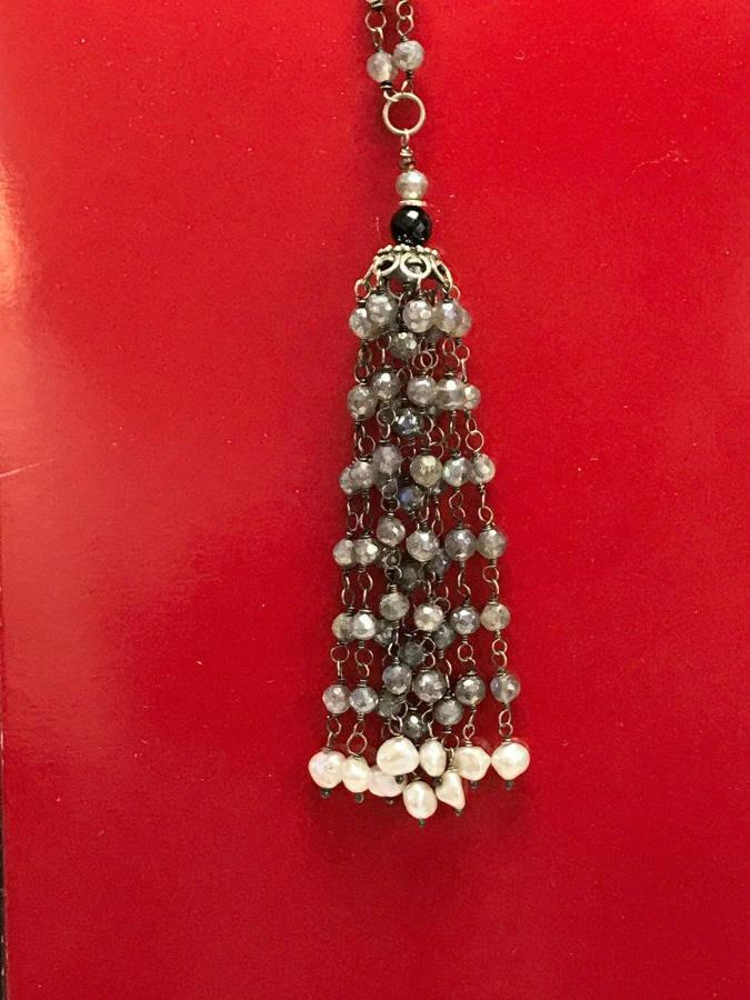 Mystic Labradorite Tassel Necklace Wire Wrapped - doolittlejewelry