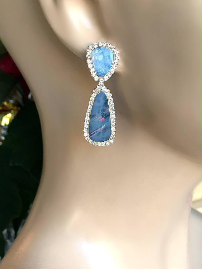 Australian Opal Lightning Ridge Wedding Earring - doolittlejewelry