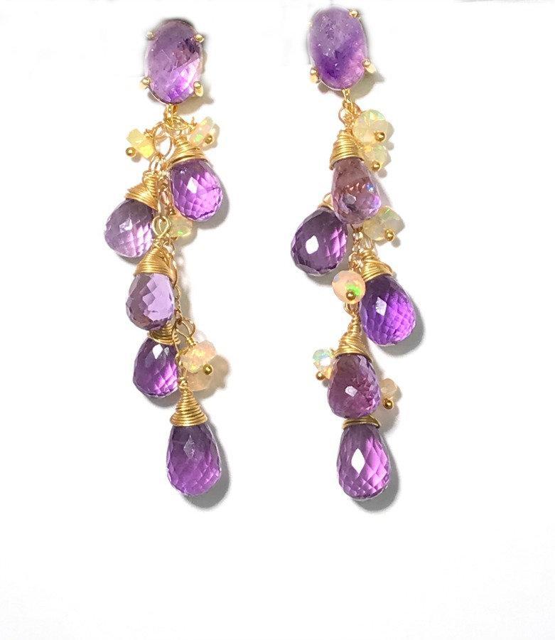 Amethyst, Opal and Gold Dangle Post Earrings - doolittlejewelry