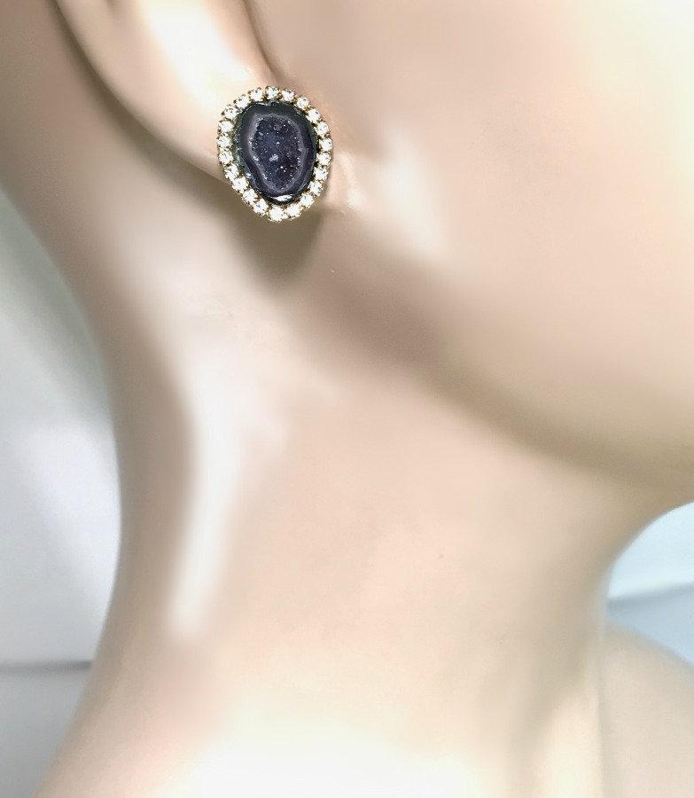 Black Tabasco Geode Slice Stud Earrings - doolittlejewelry