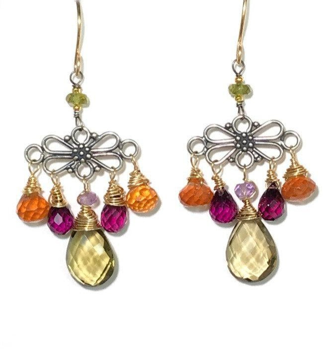 Mixed Metal Hessonite Garnet Dangle Earrings - doolittlejewelry