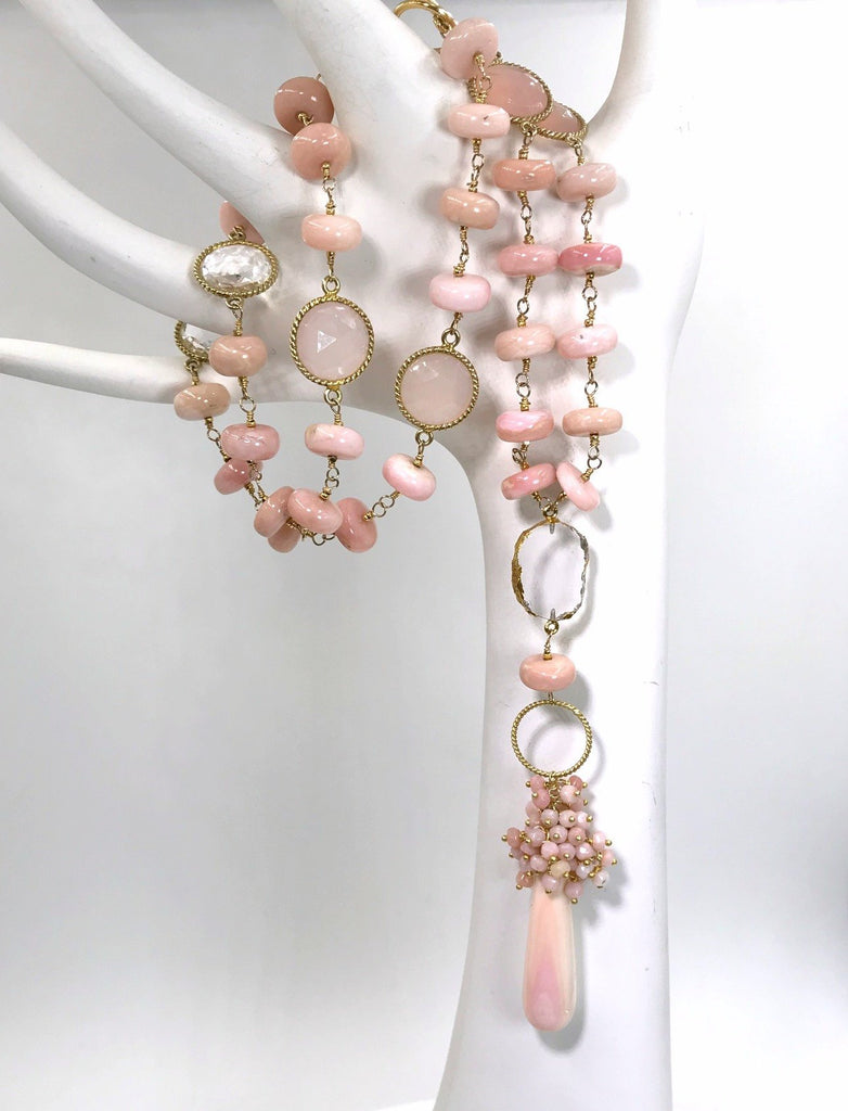 Gemstone Opal Long Wire Wrapped Necklace - doolittlejewelry