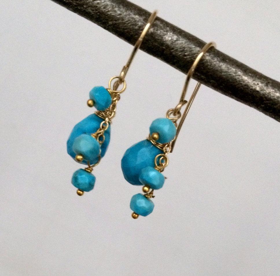 Turquoise Dangle Gemstone Gold Fill Earrings - doolittlejewelry