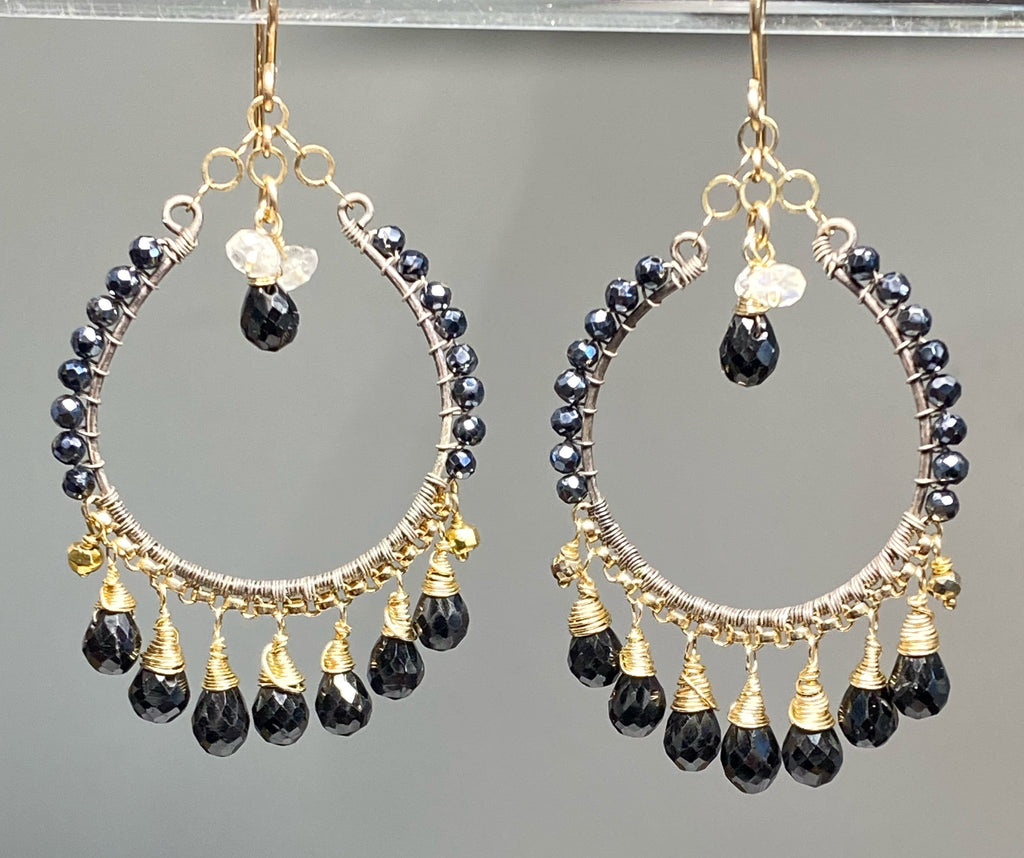 Mystic Black Spinel and Mixed Metal Hoop Earrings - Doolittle
