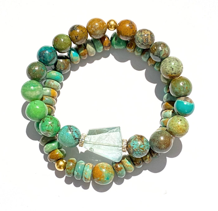 turquoise bracelet set with fluorite
