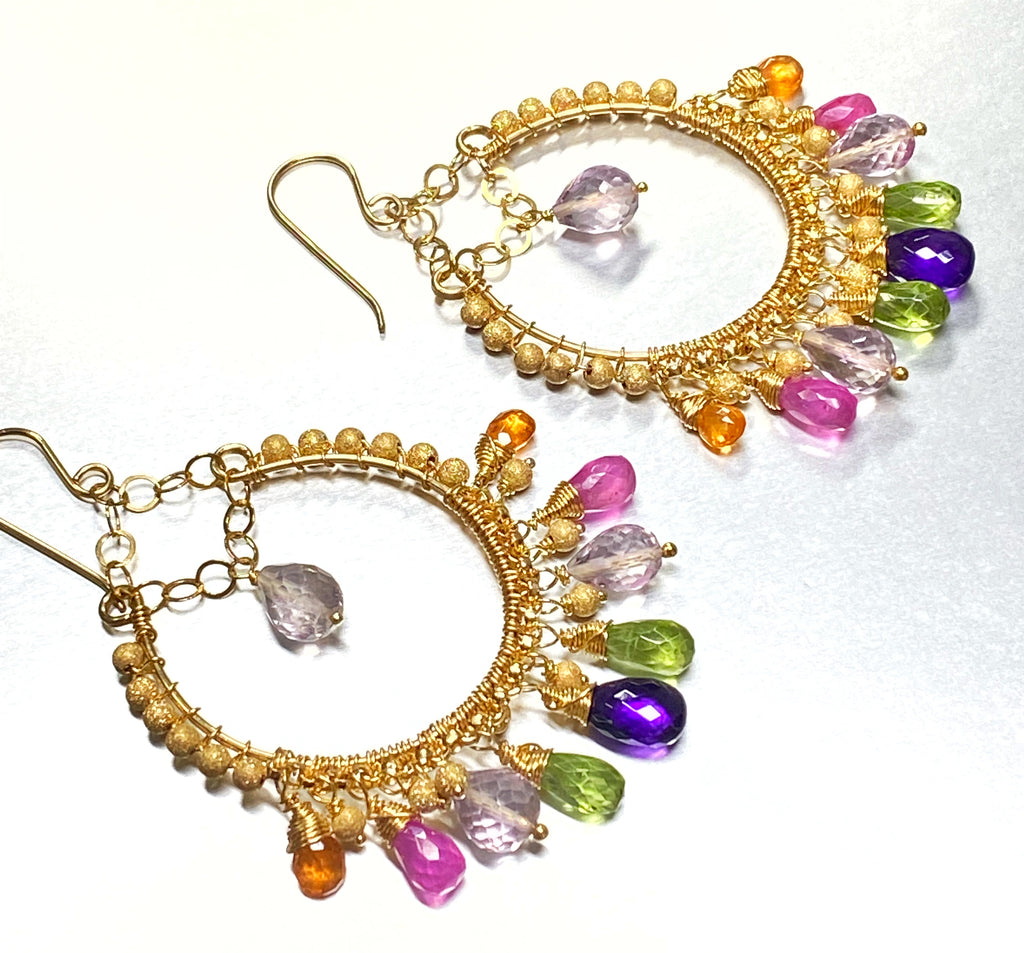 Statement Gemstone Hoop Earrings Gold Pink Sapphire - doolittlejewelry