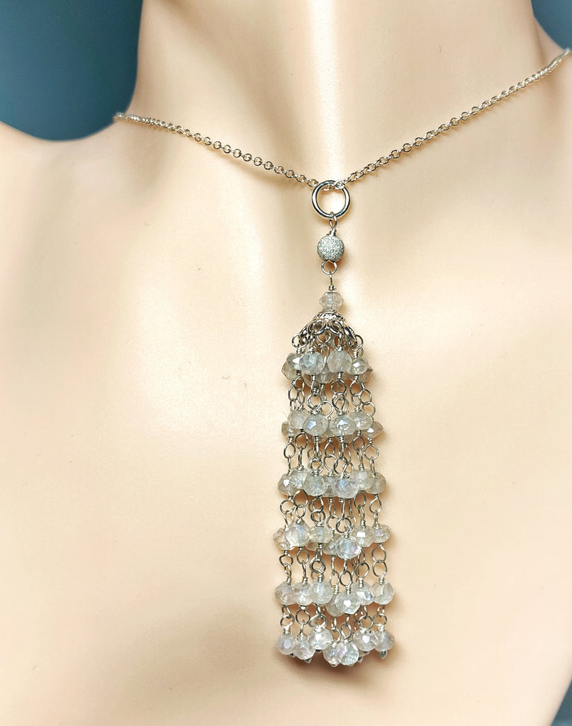 White Tassel and Sterling Silver Wedding Necklace - Doolittle