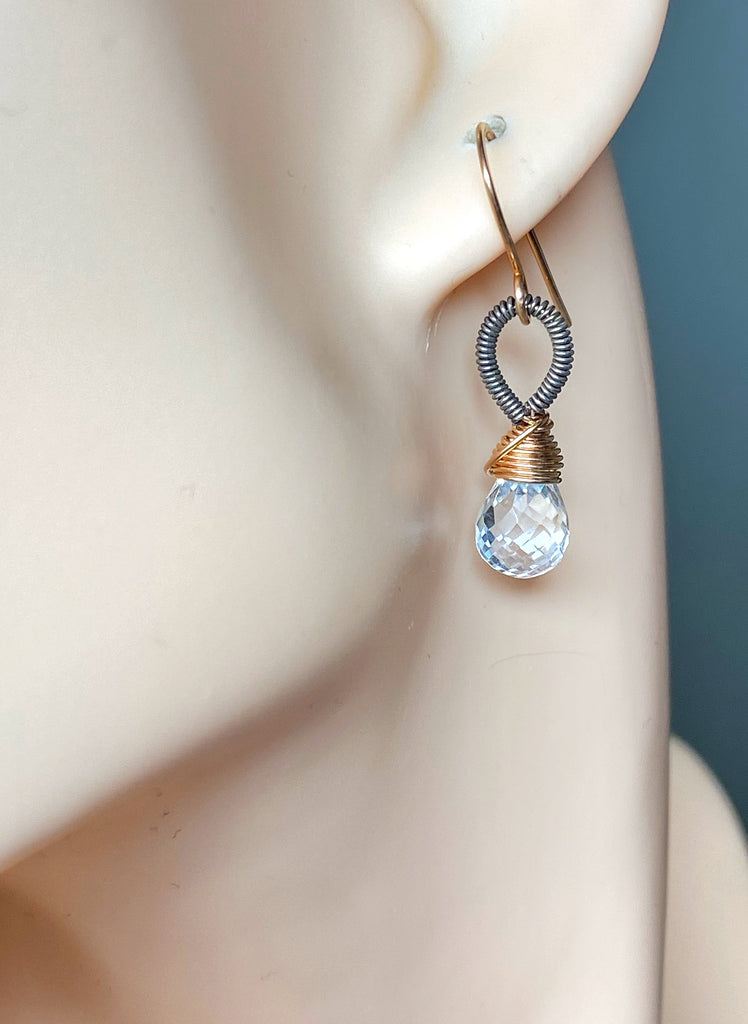 Crystal Quartz Rose Gold Mixed Metal Earrings