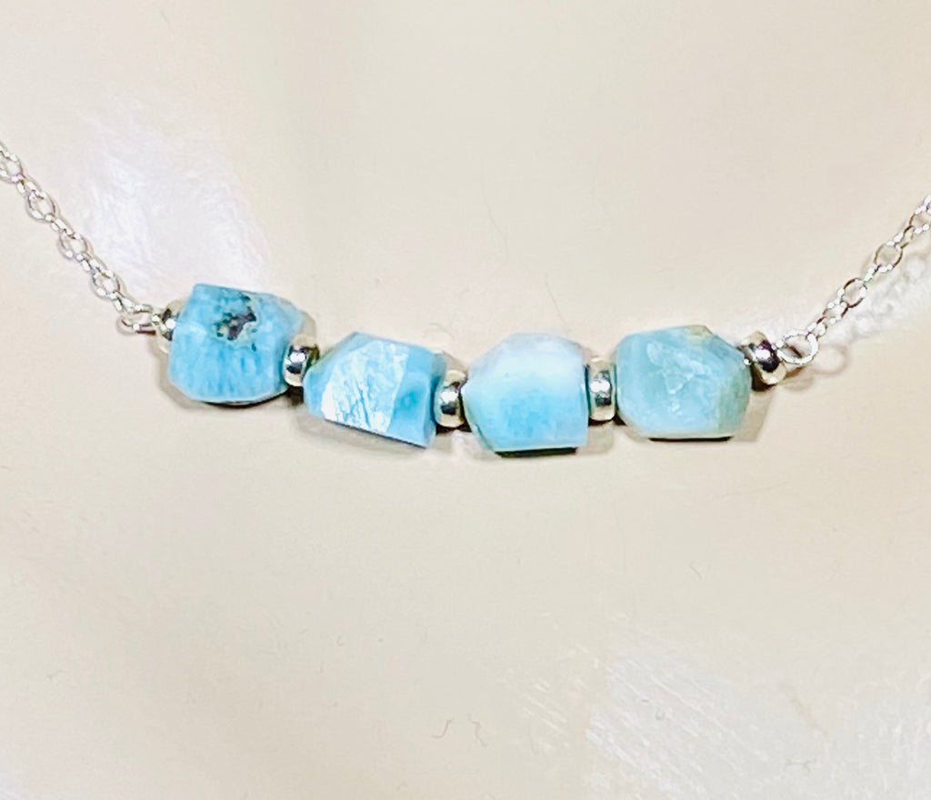 Larimar Raw Gemstone Nugget Bar Necklace - doolittlejewelry