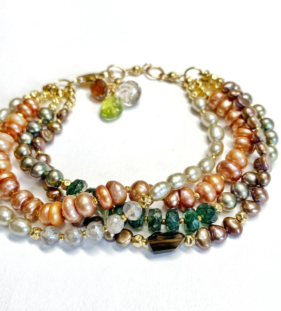 Multi-strand Pearl and Gemstone Clasp Bracelet