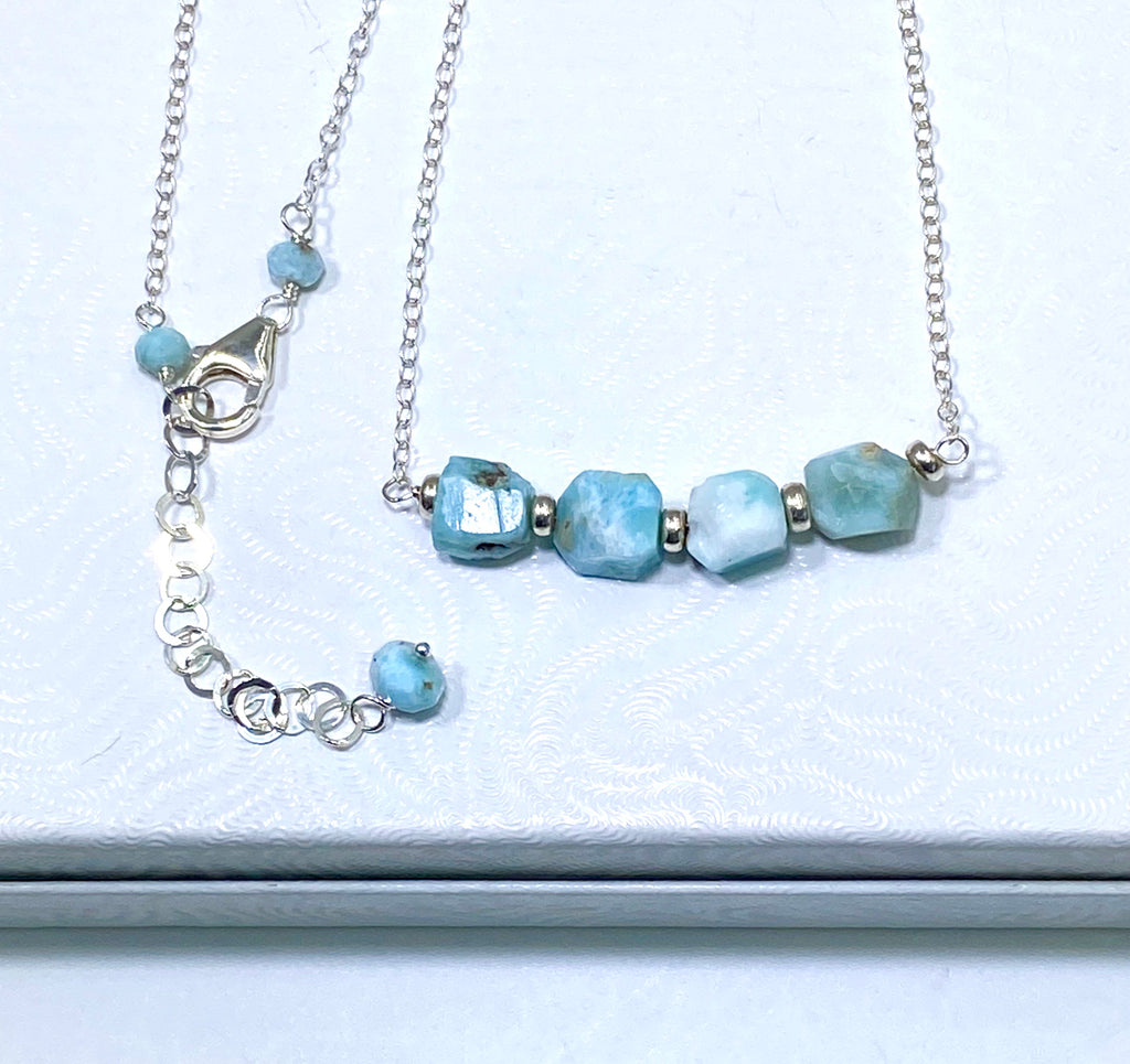 Larimar Raw Gemstone Nugget Bar Necklace - doolittlejewelry