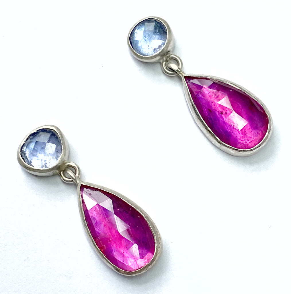 Ruby and Tanzanite Sterling Silver Post Earrings