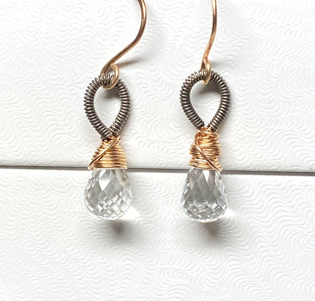 Crystal Quartz Rose Gold Mixed Metal Earrings