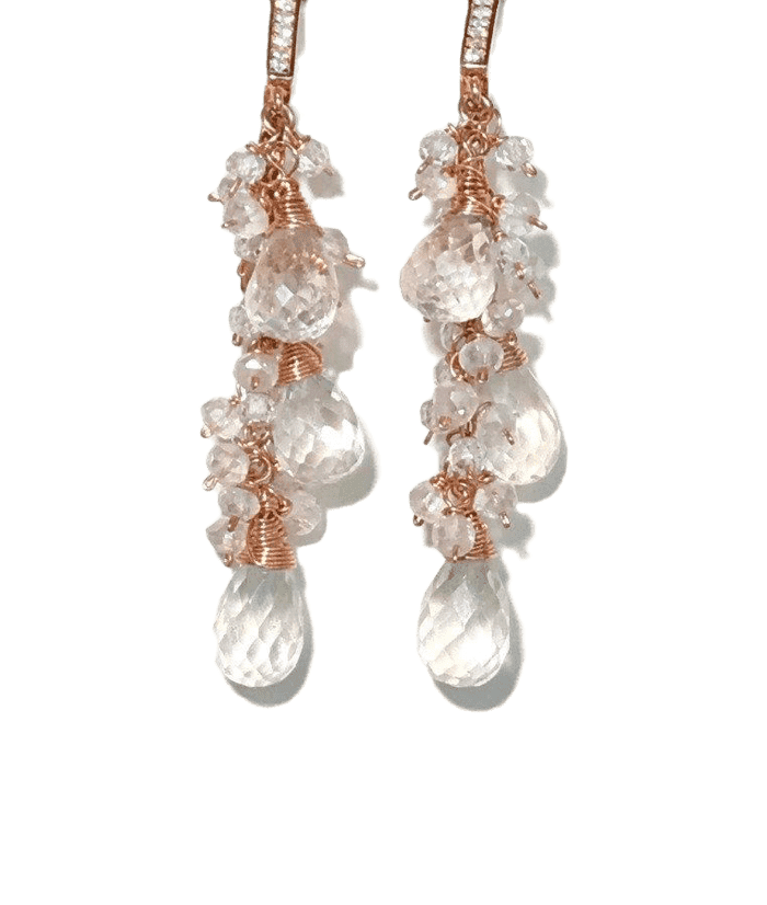 Crystal Quartz Rose Gold Bridal Wedding Earrings