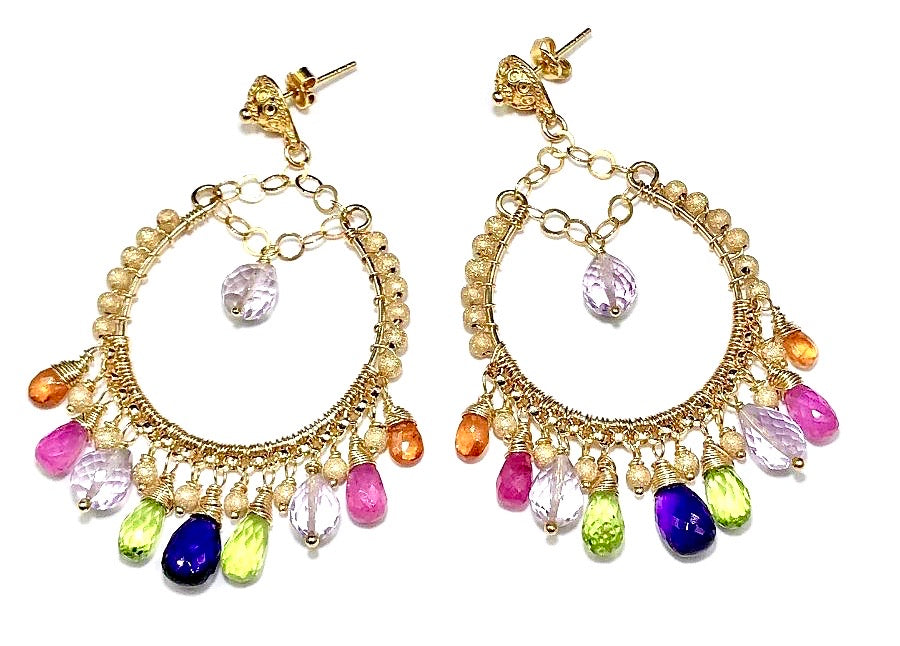 Pink Sapphire Mandarin Garnet Hoop Earrings - doolittlejewelry