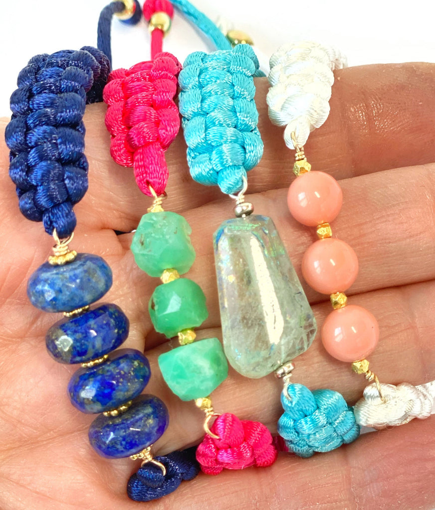 Blue Lapis Lazuli Macrame Bracelet Boho Style