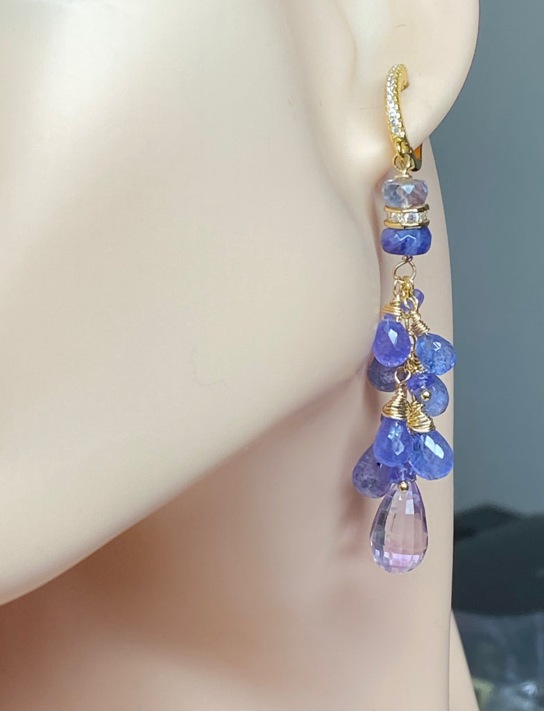 Tanzanite Long Tassel Dangle Earrings Gold Fill