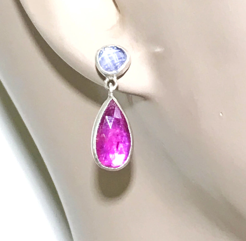 Ruby and Tanzanite Sterling Silver Post Earrings