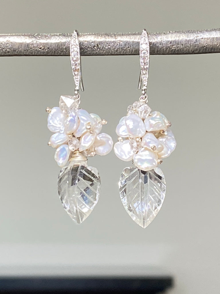 Crystal Quartz, Sterling Silver and Herkimer Diamond Wedding Earrings - doolittlejewelry