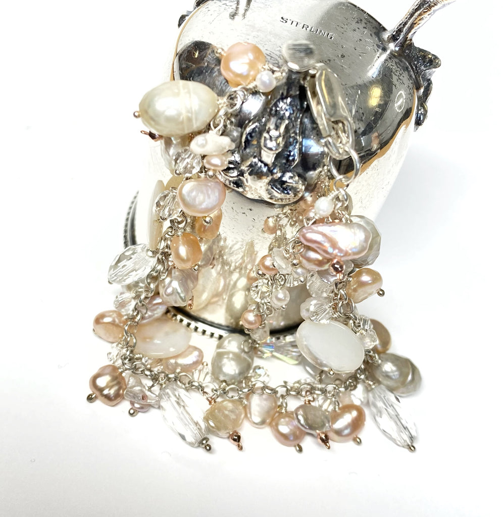 Blush Pearl Boho Dangle Bracelet Mixed Metal