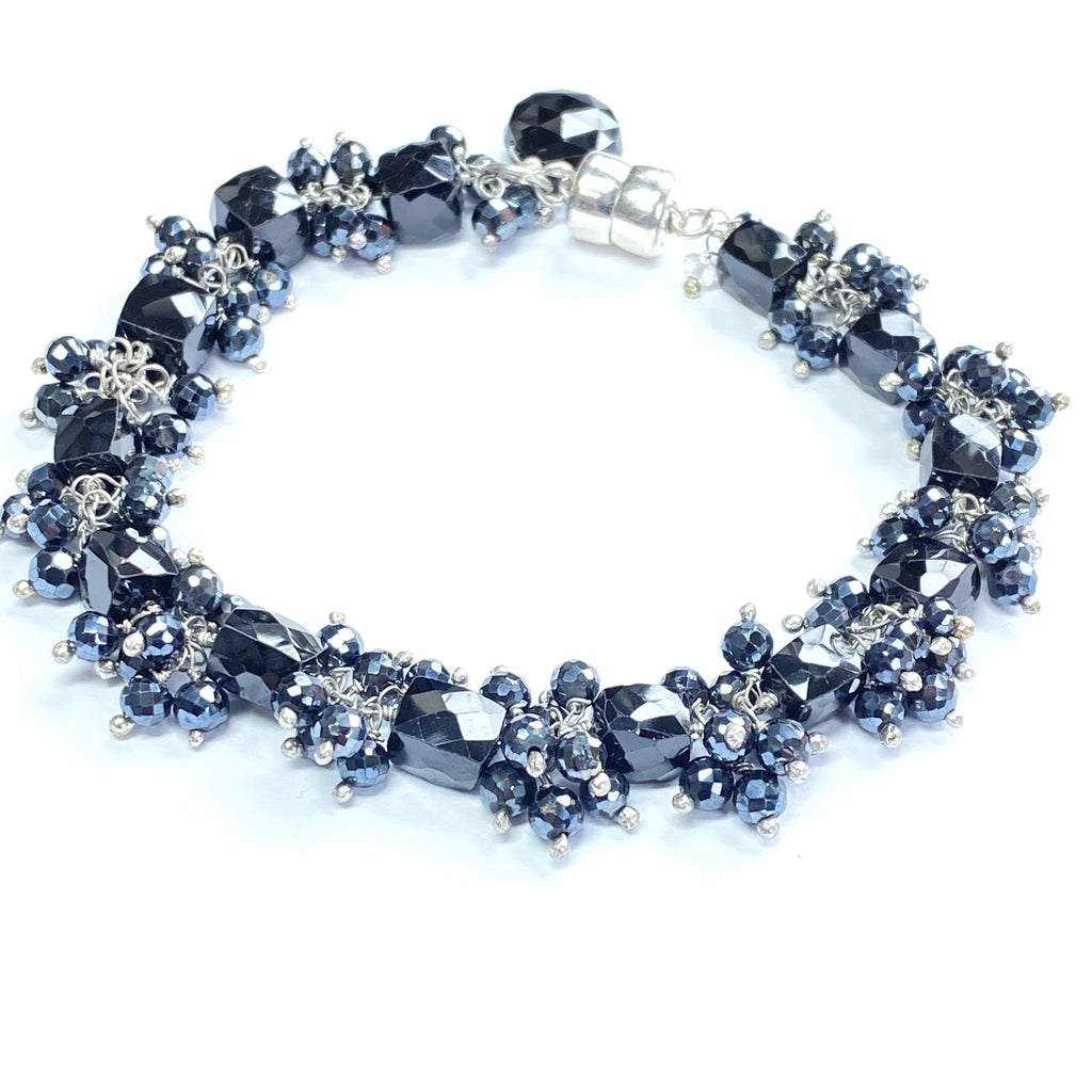 Black Spinel Cluster Bracelet Sterling Silver