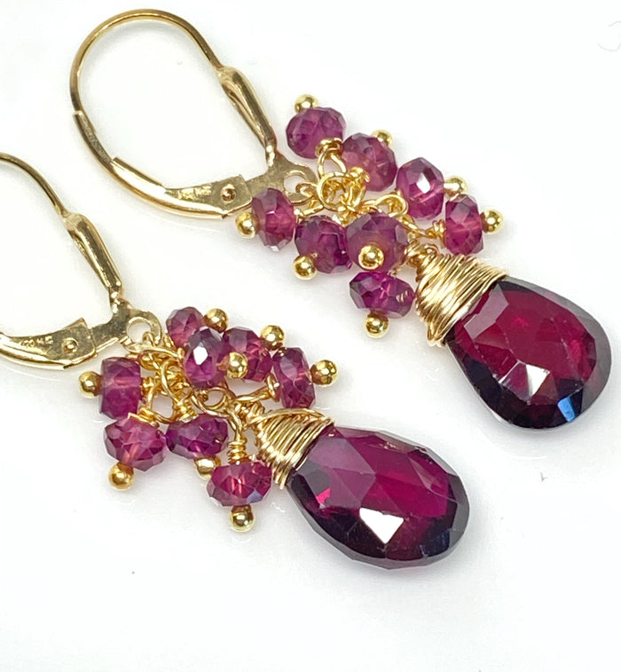 Rhodolite Garnet Cluster Earrings Gold Fill