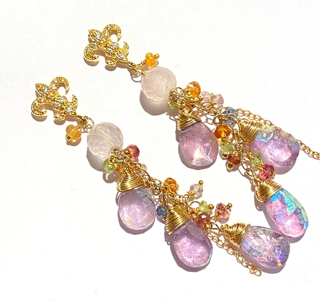 Mystic Amethyst Dangle and Gold Fill Beaded Earrings - doolittlejewelry