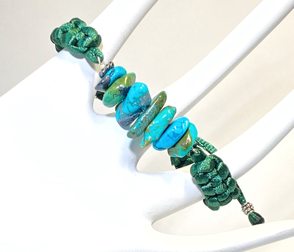 Turquoise Nugget Gemstone Green Macrame Bracelet Boho