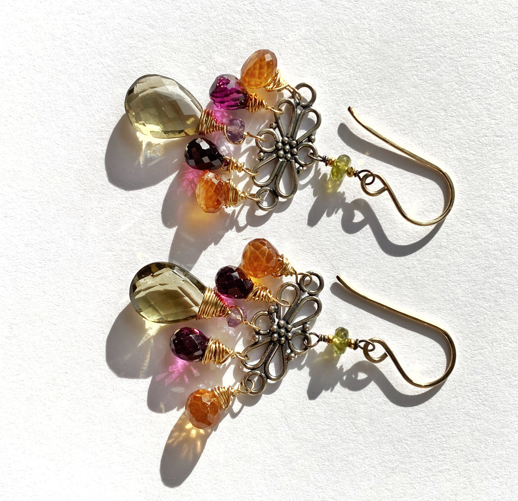 Mixed Metal Hessonite Garnet Dangle Earrings - Doolittle