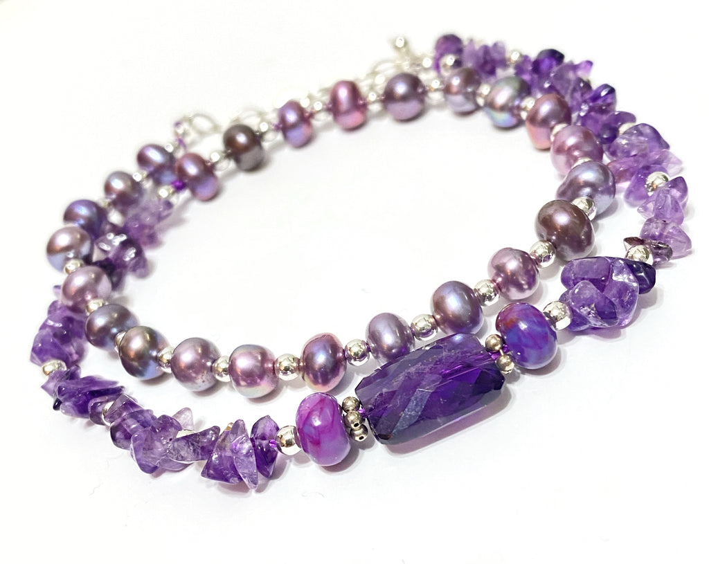 amethyst plum pearl double wrap bracelet