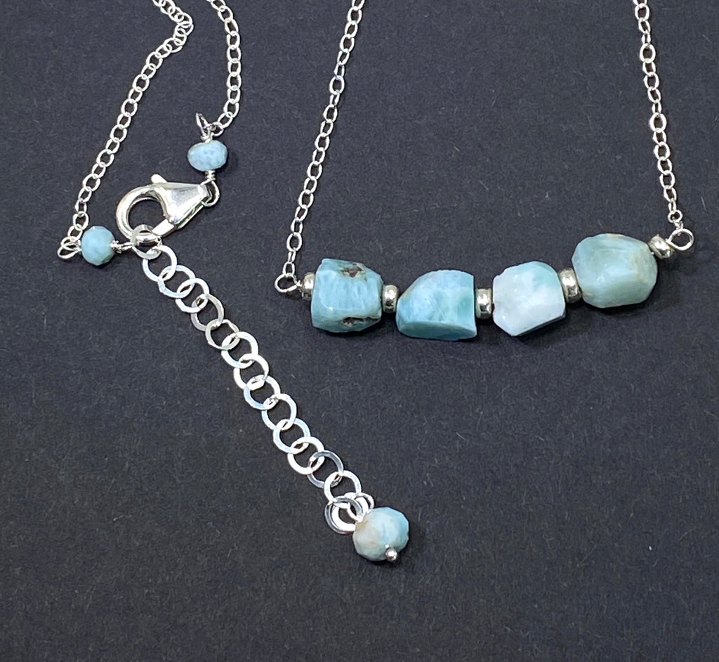 Larimar Raw Gemstone Nugget Bar Necklace - doolittlejewelry