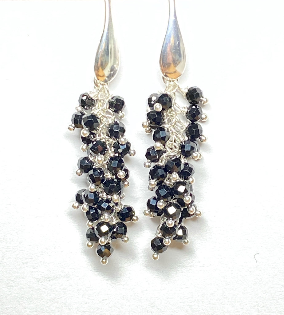 Black Cluster Earrings Sterling Silver Mystic Black Spinel